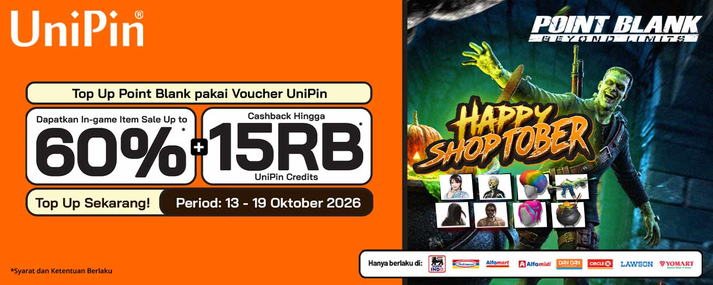 Happy Shoptober! Top Up Point Blank, Diskon Item hingga 60% + Cashback hingga 15000 UniPin Credits